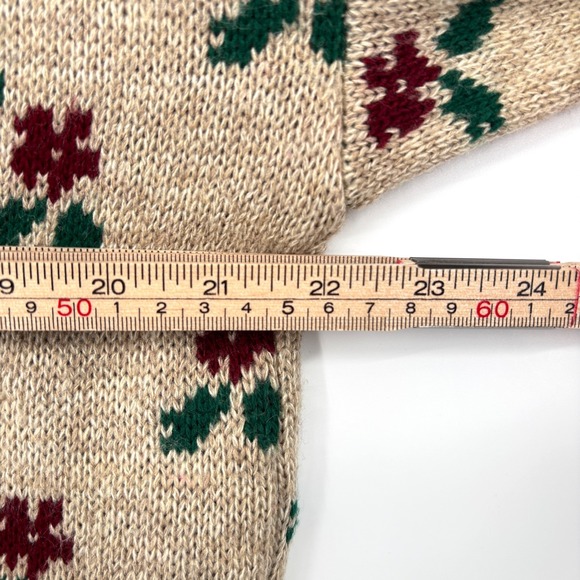 Vintage Dana Scott Pullover Sweater Knit Floral Bow Pattern Beige Red USA Size L - Picture 9 of 11